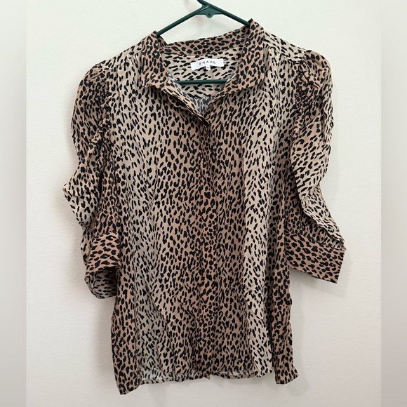 Frame Denim Tops - Frame Leopard Silk Puff sleeve Gillian Top Size Medium